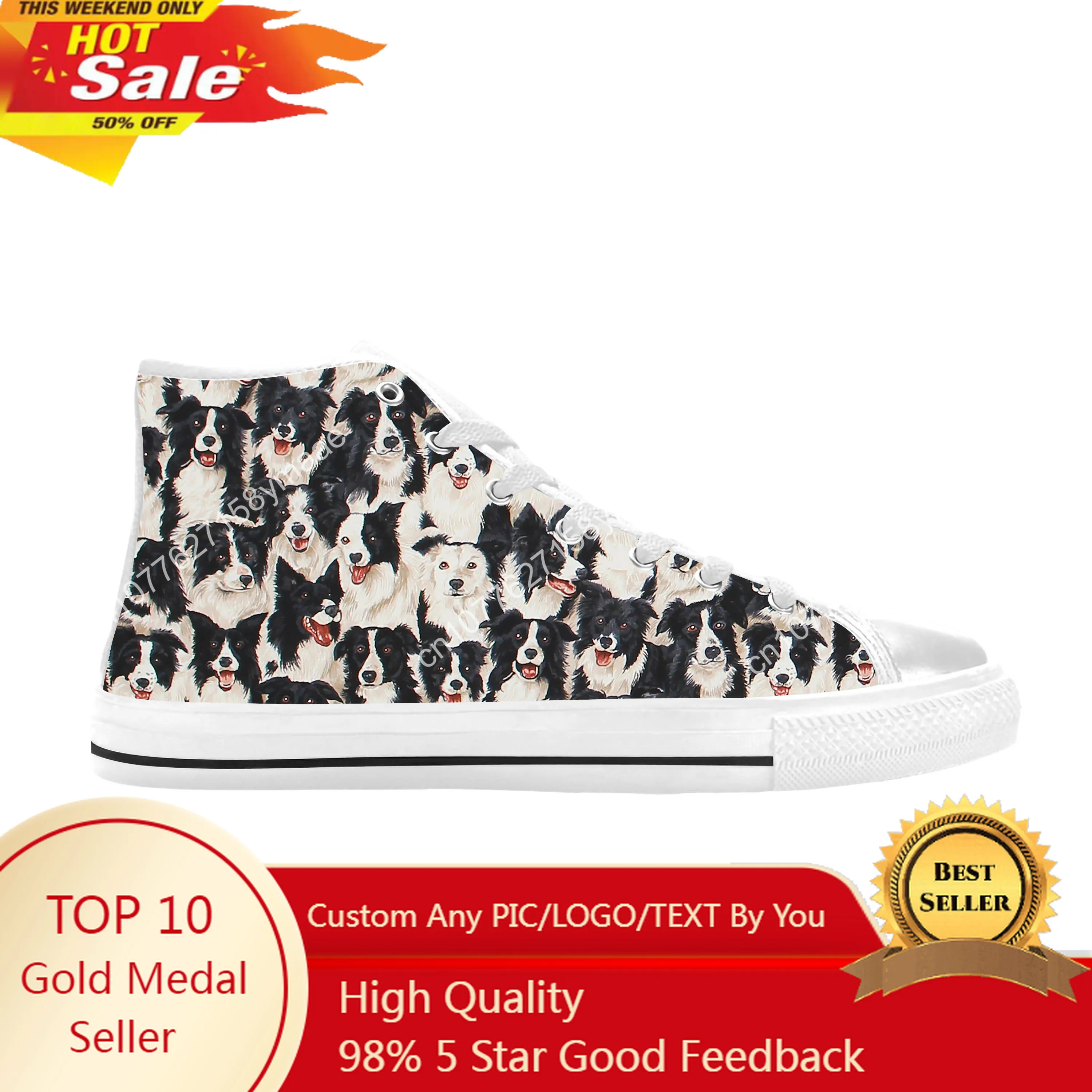 

Border Collie Collies Dog Animal Pattern Cartoon Casual Cloth Shoes High Top Comfortable Breathable 3D Print Men Women Sneakers