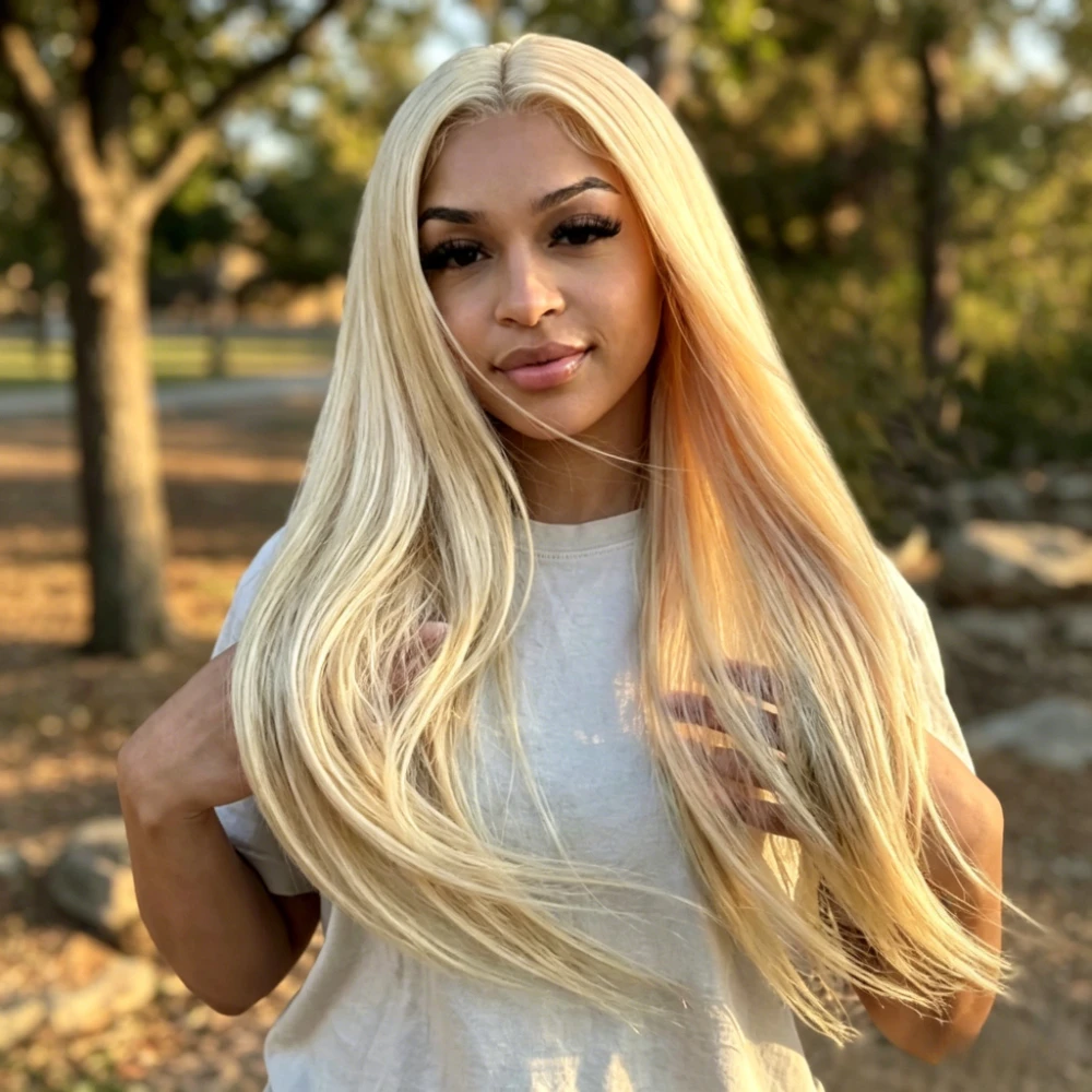 

13x6 HD Transparent Lace Frontal Wig 46 Inch 613 Bone Straight Brazilian Human Hair Wig Honey Blonde 200% Density Wigs For Women