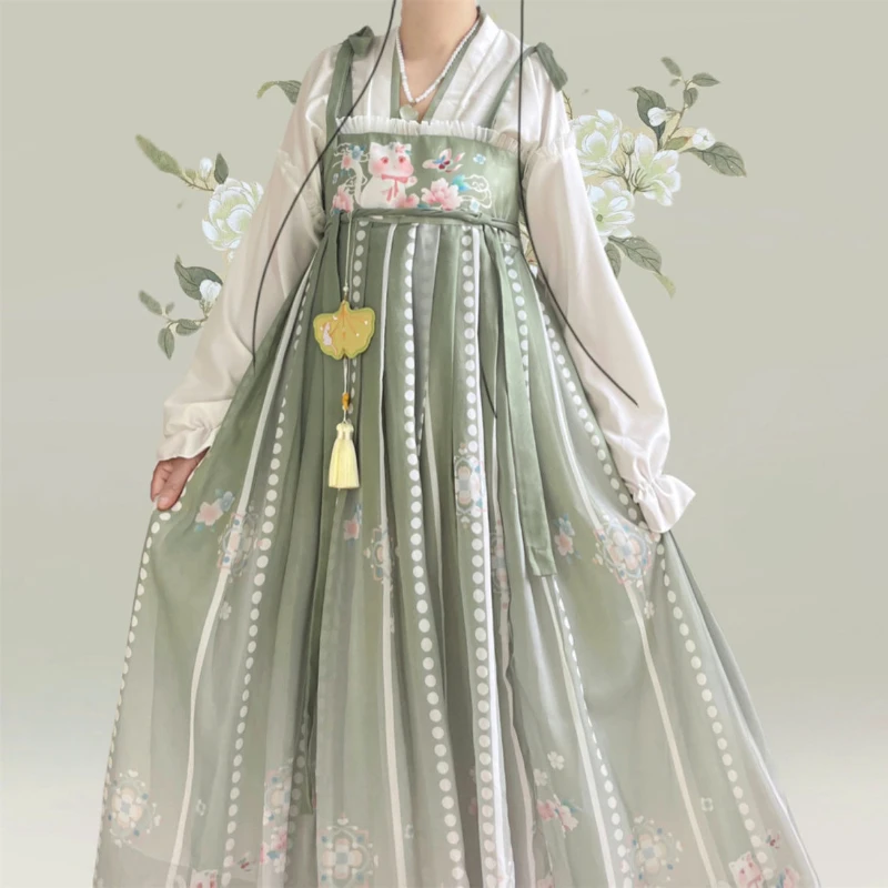 Chinese Hanfu Dress Women Traditional Vintage Cat Print Floral Hanfu Cosplay Costume Elegant Stage Dance Dress Hanfu Robe Sets