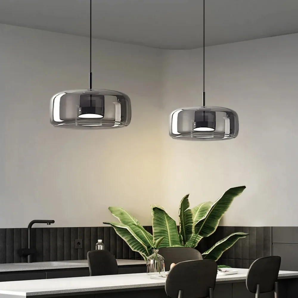 Lampe LED Suspendue en Verre au Design Nordique Moderne, Luminaire Décoratif d'Nik, Idéal pour une Chambre à Coucher