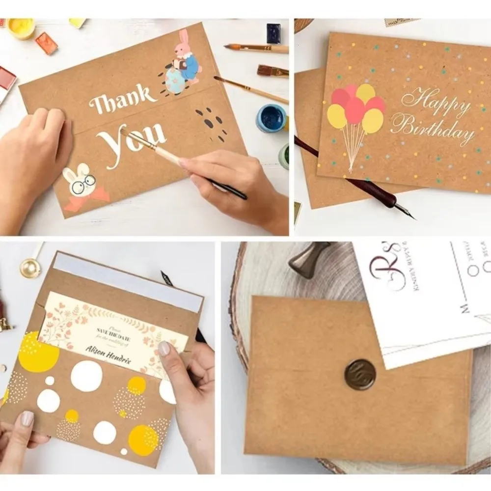 20pcs Blank Kraft Envelopes Multi-function Release Adhesive Kraft Paper Postcard Sealing Pe Greeting Card