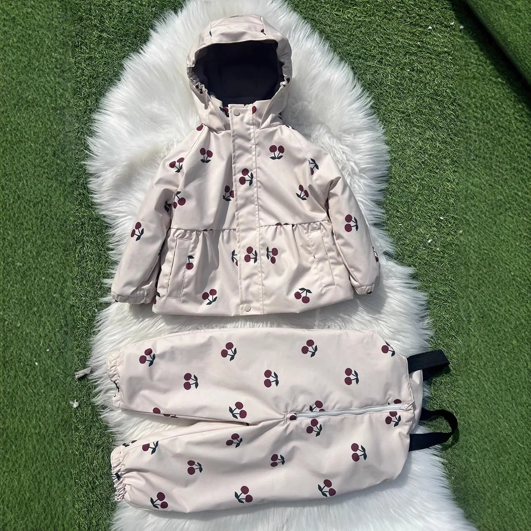 Children's Down Jacket 2026 Winter New Printed Fashionable Windproof Girl Hoodie Thickened Warm Leg Bundle Baby Down Pants Set