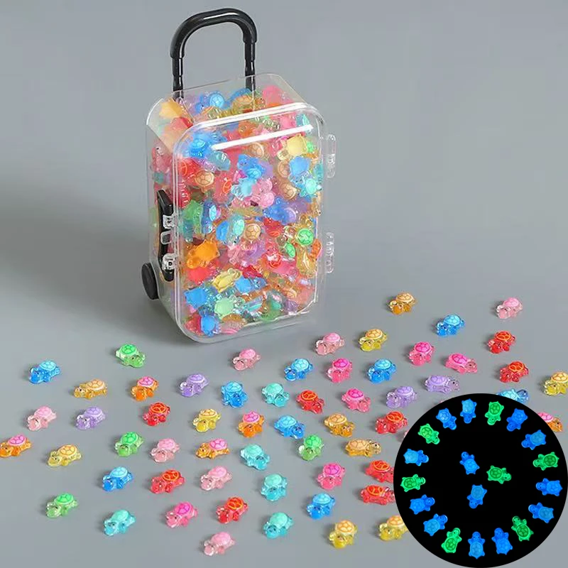 New 100Pcs Cartoon 3D Turtle DIY Dopamine Colored Mini Resin Animals Night Glow Miniature Figurines Fairy Garden Decoration