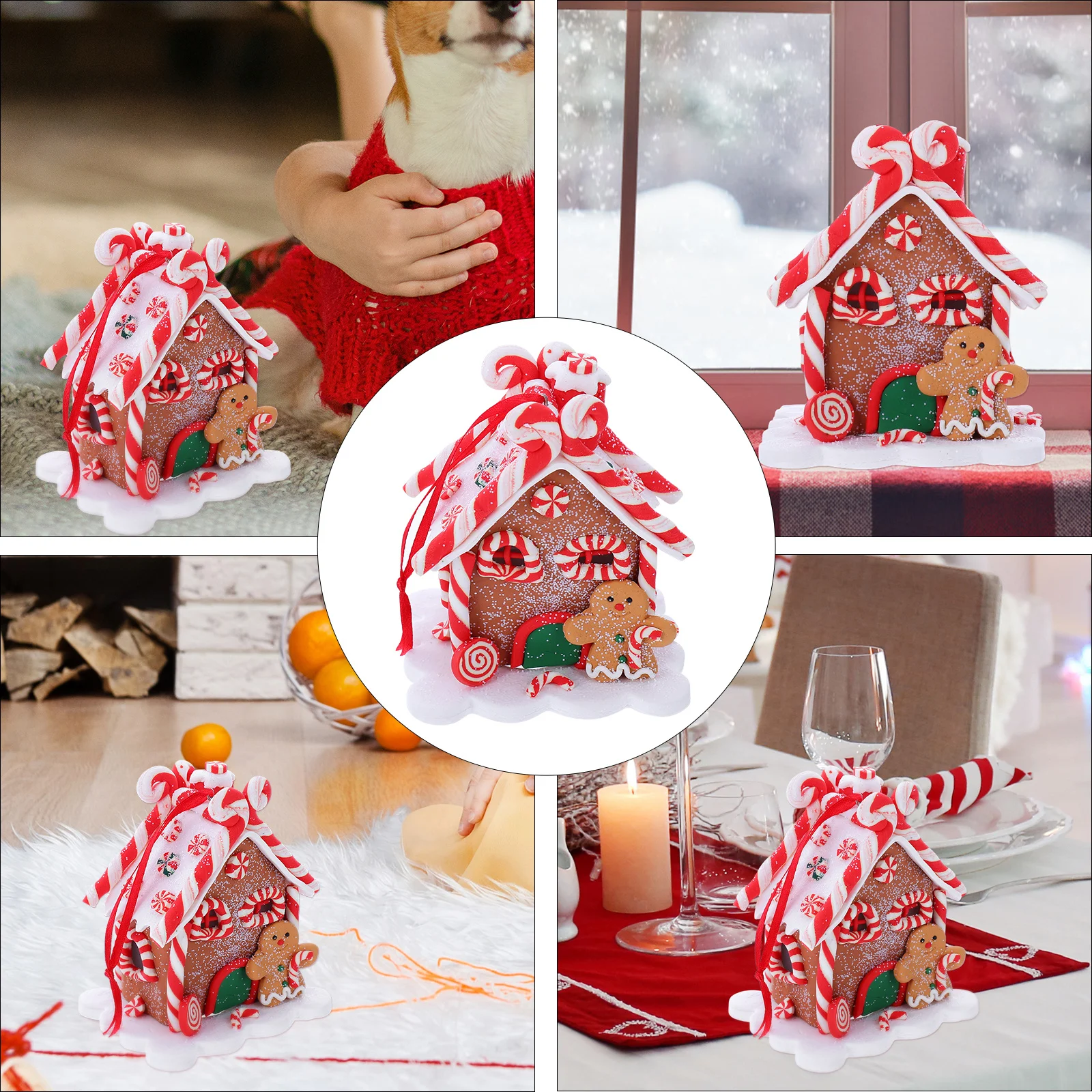

Christmas Cottage Pendant Xmas Hanging Decor Gingerbread Tree Polymer Clay DIY Accessory Supplies Ornaments
