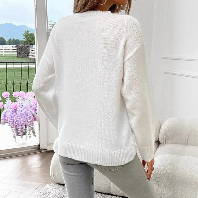 2025 New Women's American Flag Easter Knit Sweater Oversized Comfortable Loose Fit Round Neck Pullover for Independence Day