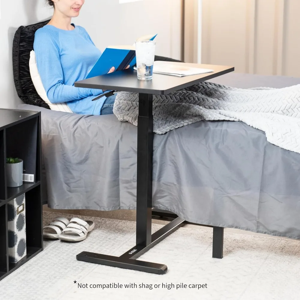 Pneumatic  Over Sofa Laptop Desk, Mobile Desktop with Hidden Casters, Bedside Cart, Medical Sliding Bed Table, Black