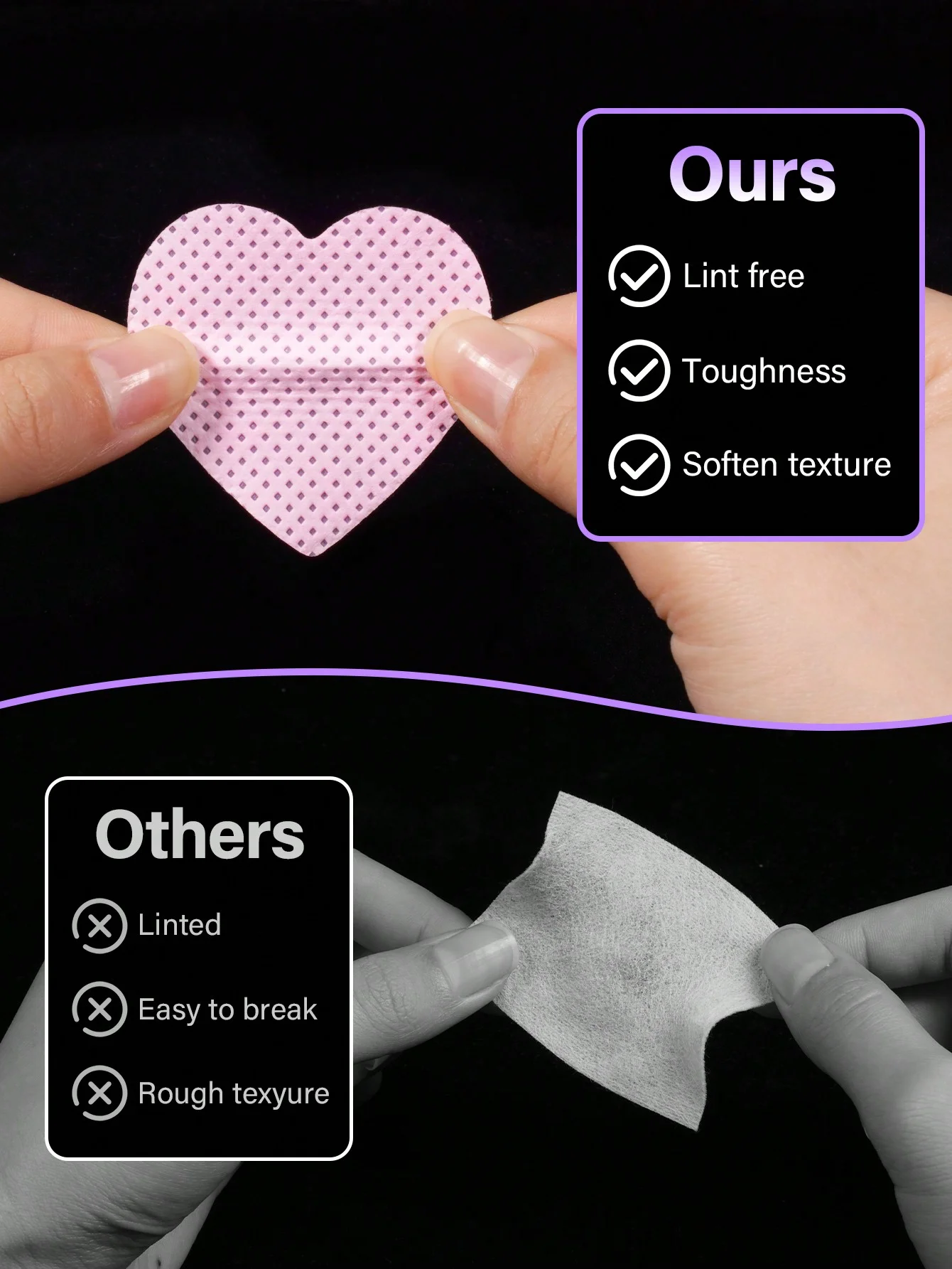 200 قطعة من من منشفة أظافر متعددة الألوان على شكل قلب، وسادة تنظيف ناعمة غير منسوجة فائقة الامتصاص، تستخدم لغراء تمديد الرموش