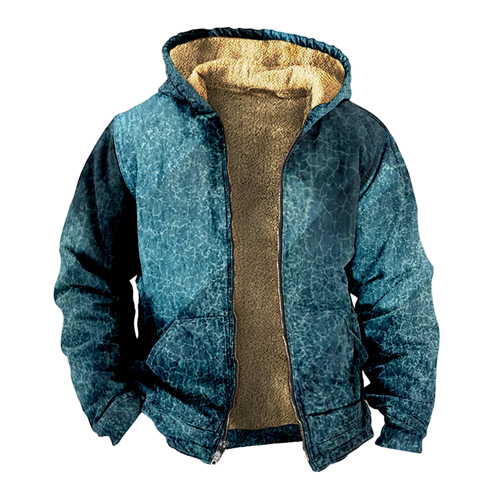 Jaquetas de inverno masculinas casacos, vintage azul crack padrão roupas de algodão sobretudo impermeável chique casual