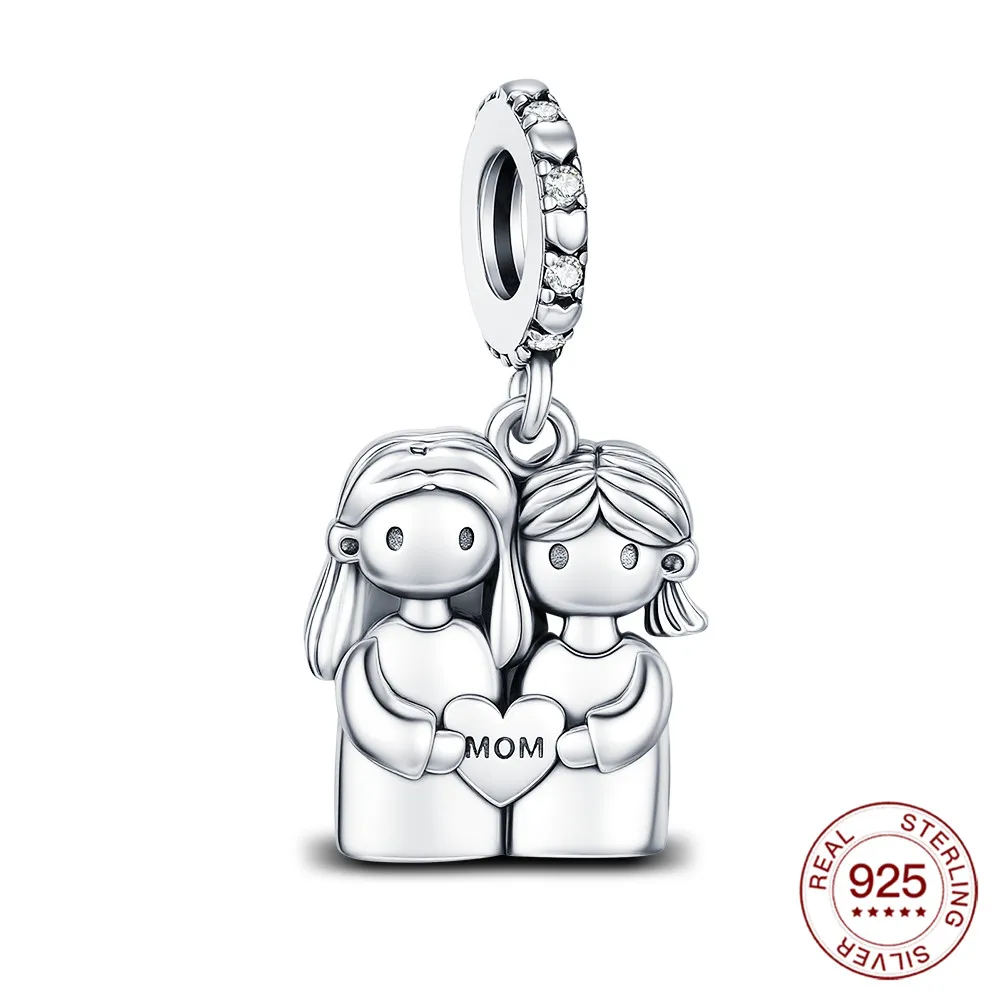 

Новый стерлингового серебра 925 пробы, классические подвески в форме мамы и дочки, подвески, подходят для оригинального браслета, сделай сам, ювелирные изделия на день матери