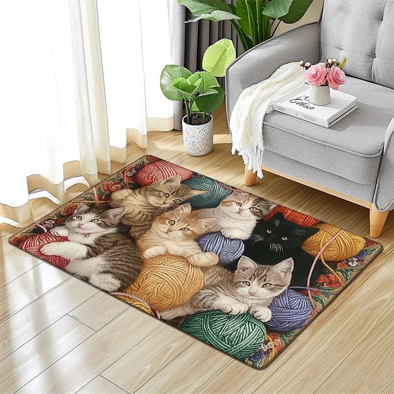 1 قطعة حصيرة أرضية متماسكة من القطيفة مقاس 0.47 بوصة سميكة للغاية مع تصميم كرة كاليكو تابي وكرة غزل - حصيرة غير قابلة للانزلاق قابلة للغسل في الغسالة