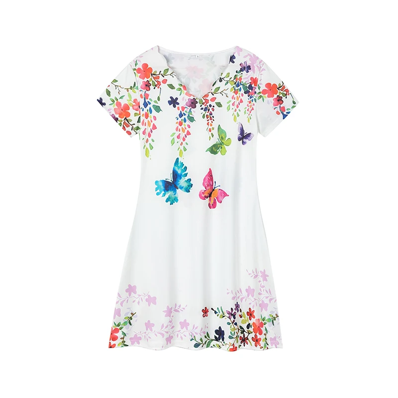 Frühling und Sommer Neues europäisches und N Damenkleid mit Digitaldruck, V-Ausschnitt und kurzen Ärmeln – Detail 7