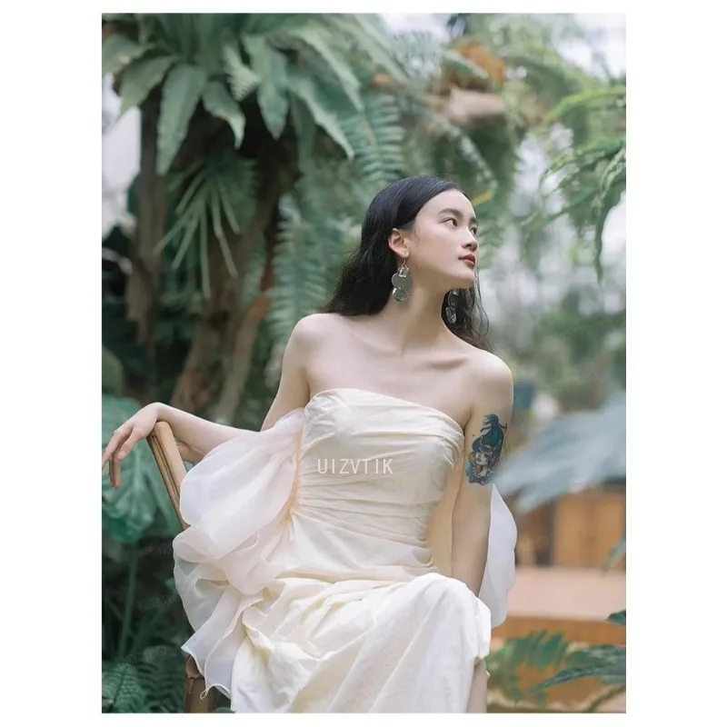 Корейские простые свадебные платья без бретелек с открытыми плечами, платья для фотосессии, свадебные платья, длинное вечернее платье цвета слоновой кости по индивидуальному заказу 2025
