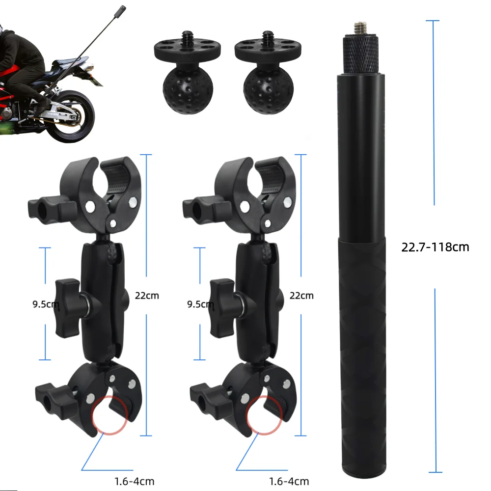 Motorrad-Halterung Verlängerungsstange Selfie-Stick Doppelseitige Super-Klemme für Insta360 X2 X3 X4 X5 Einbeinstativ Lenker Action-Kamera