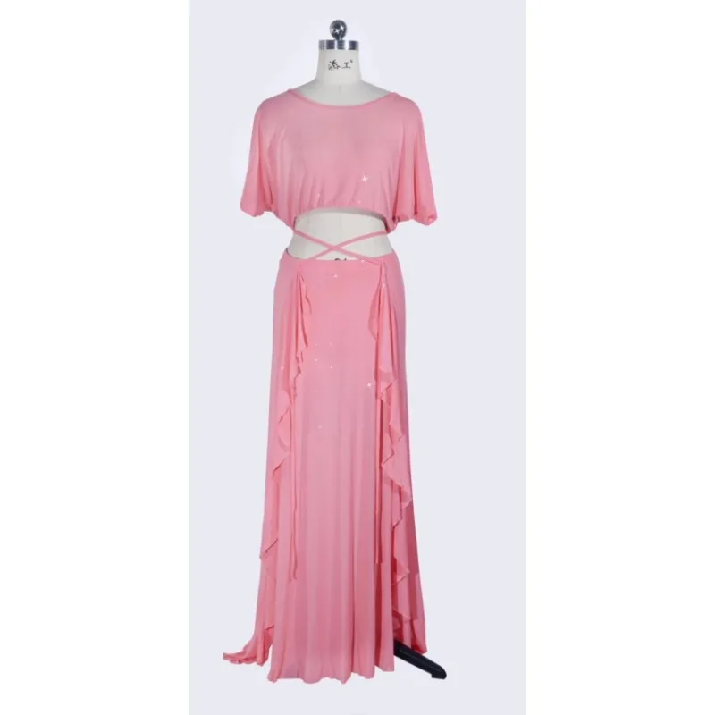 

customized belly dance costumes women's set top water gauze ruffle edge long skirt performance class outfit Oriental dance suit