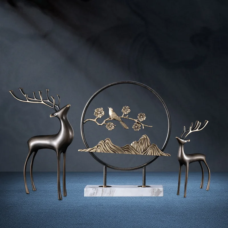 Lucky copper deer ornament, high-end home light luxury desktop living room TV cabinet decorative ornament