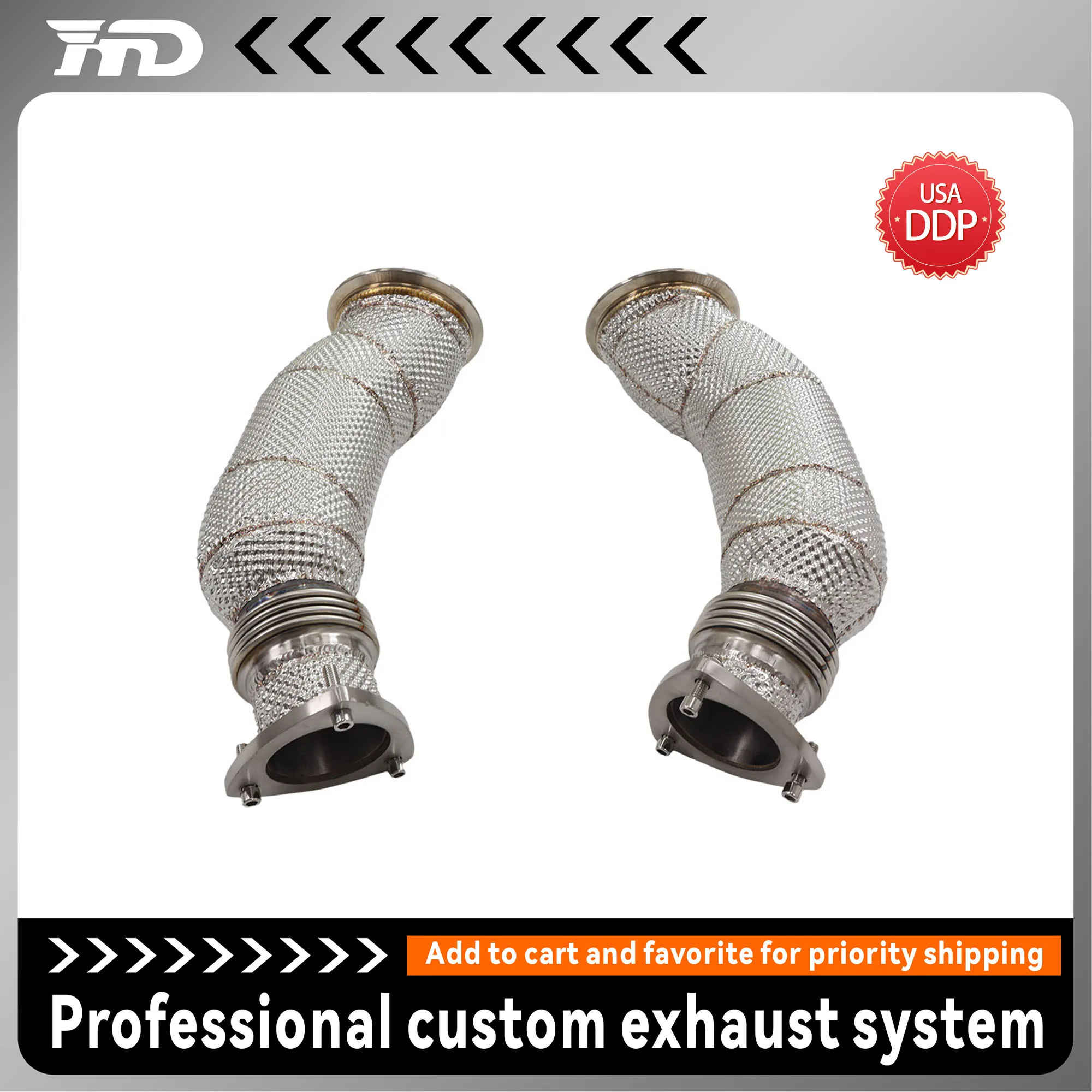 

HMD exhaust system high flow down pipe for Aston Martin DB11 5.2T with heat shield competition racing pipe