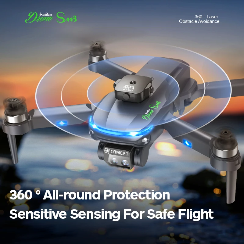 S118 Drone Professional 8K ESC Drone Dualกล้องBrushlessมอเตอร์หลีกเลี่ยงอุปสรรคแบบพับได้RC Quadcopterของเล่น