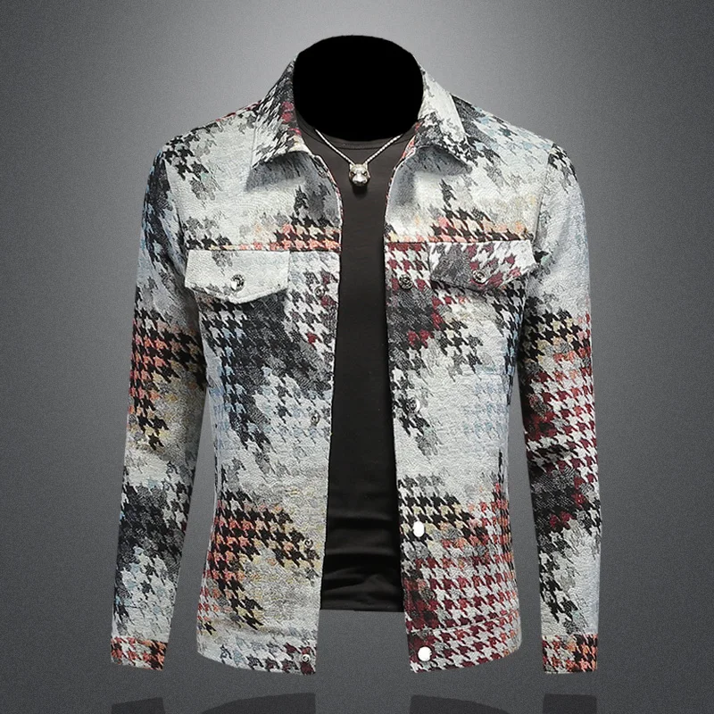 

New Arrival Men's Plaid Jacquard Denim Jacket Hip-hop Cowboy Overcoat Luxury Plus Size 5XL