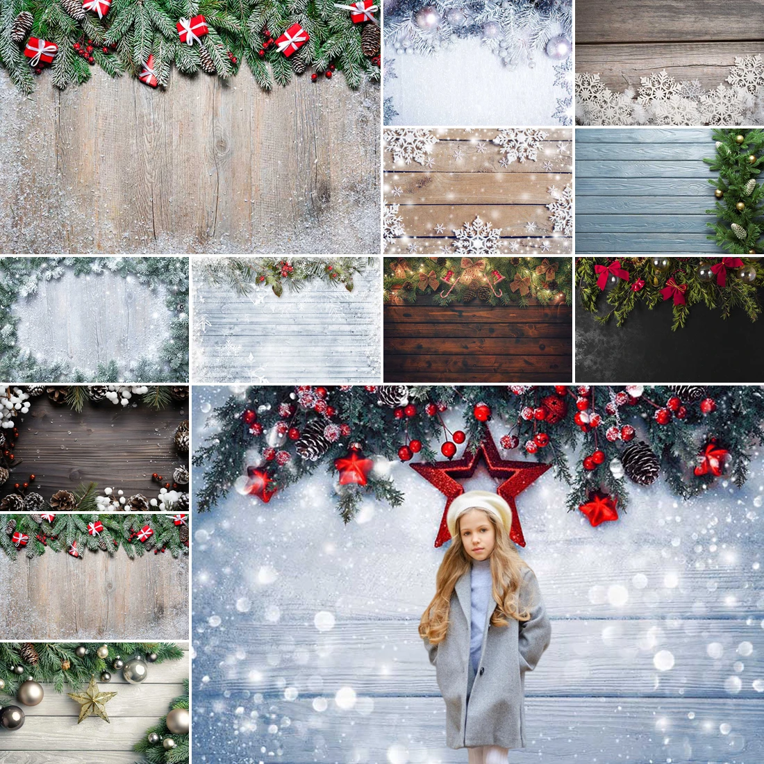

MOON.QG Christmas Decoration Background Photographs Pine Wooden Board Plank Xmas Tree Backdrop Shooting Props Studio Accessories