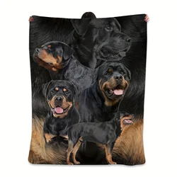 Rottweiler Print Blanket, Flannel Blanket, Soft Warm Throw Blanket Nap Blanket For Couch Sofa Office Bed Camping Travel, Multi-p