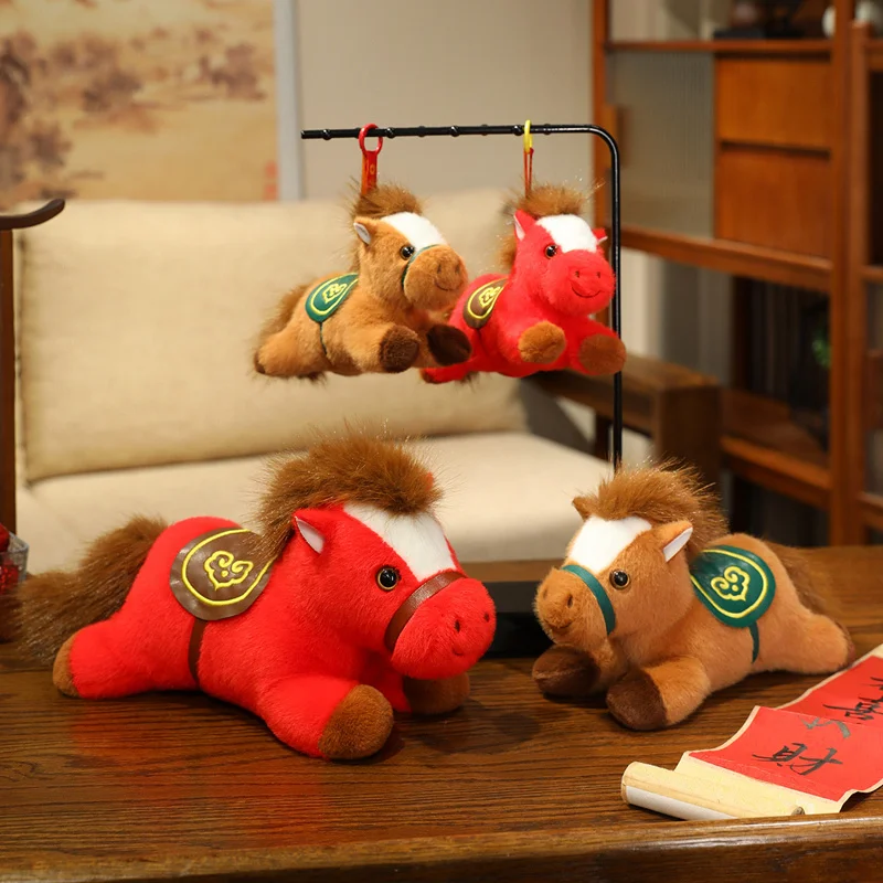 New 2026 Prone Pony Plush Animals Dolls Red Brown Horse Toys Baby Sleeping Pillow Baby Friends Birthday New Year Gifts for Baby