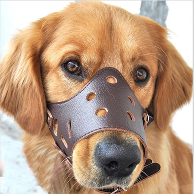 Soft Leather Muzzle for Dogs Anti-Biting Secure Adjustable & Breathable Pet Small Large Dogs Muzzle Allows Drinking & Eating