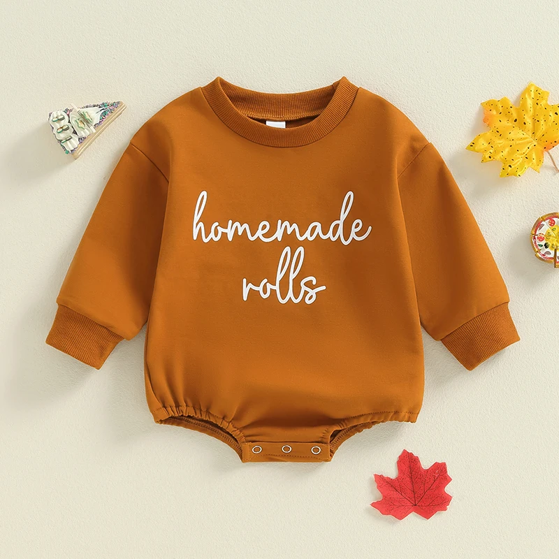 

Baby Thanksgiving Romper Letter Embroidery Long Sleeves Round Neck Sweatshirt Jumpsuit