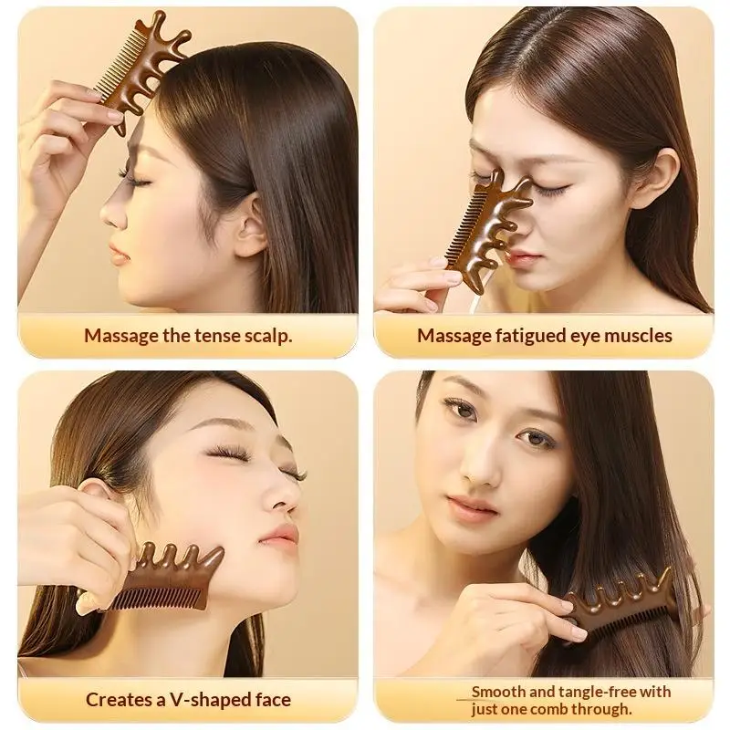 

Head Body Massager Neck Face Health Care Massage Tool Meridian Scalp Four-in-one Sandalwood Comb Massage Acupoint Nose Scraper