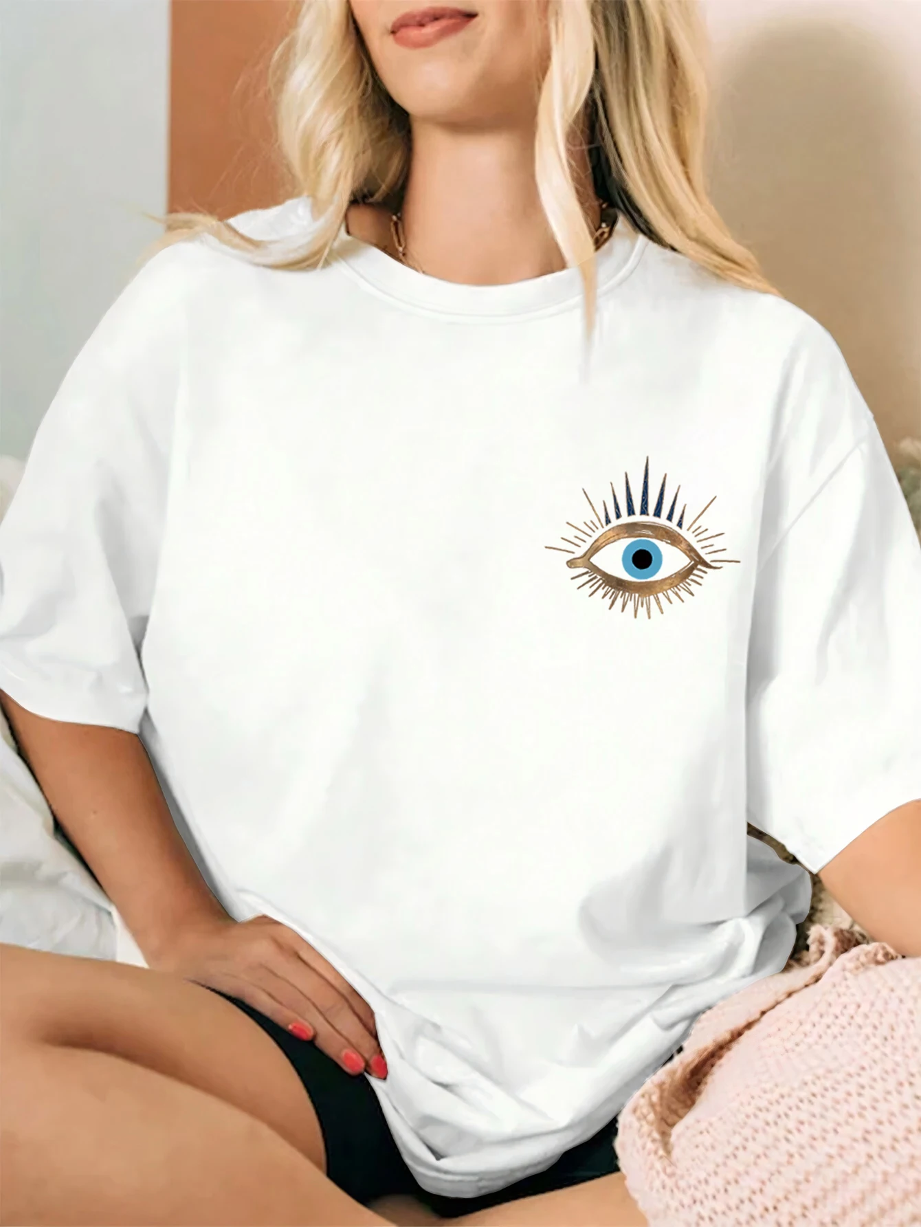 Nueva camiseta de moda para mujer, camiseta estampada de manga corta con cuello redondo, Top informal de verano con ajuste relajado