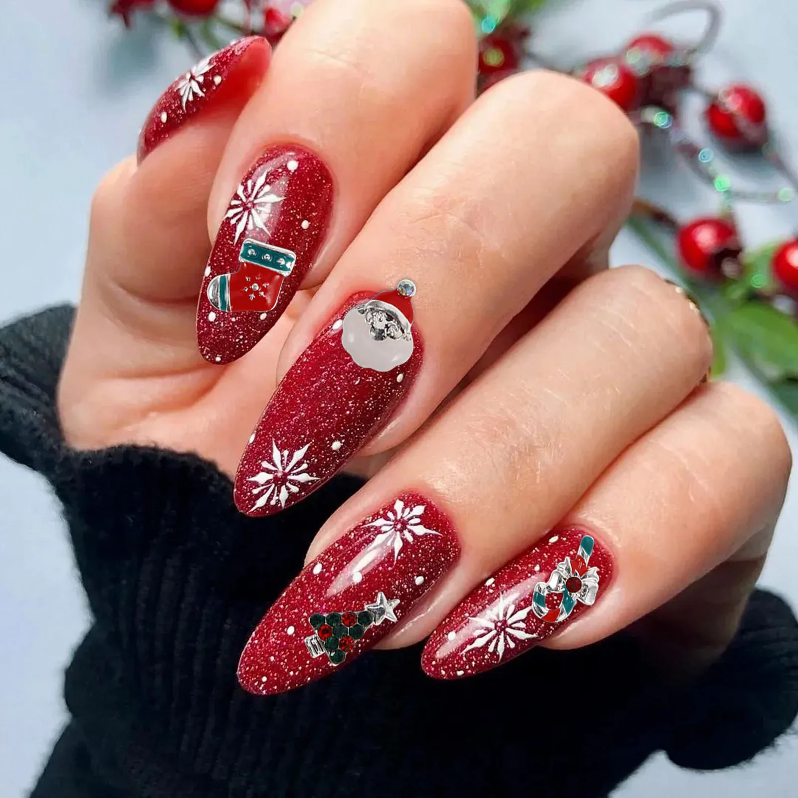 Weihnachten Nagel Edelsteine Weihnachtsmann Bäume Schneeflocken Socken Legierung Nieten Strasssteine Einzigartige 3D-Effekt Urlaub Maniküre Nagel Charms