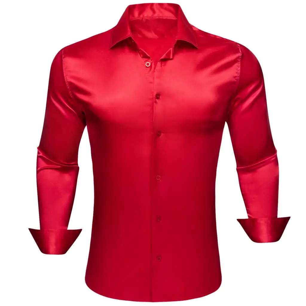 Red Burgundy Orange Shirts for Men Long Sleeve Solid Plaid Slim Fit Male Blouse Casual Lapel Tops Clothing Breathable Barry Wang