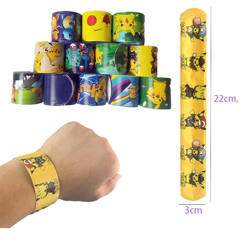 

6/12pcs Pokemon Bracelets Pikachu Figures Anime Wristband Child Slap Band Puzzle Toys Boys Girls Birthday Party kids toy Gifts