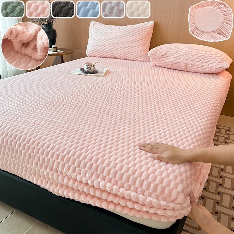 

2026 Winter Warm Fitted Sheet Milk Coral Velvet Super Soft Bed Cover Mattress Protective Cover for Home Hotel Bedspread Coverlet