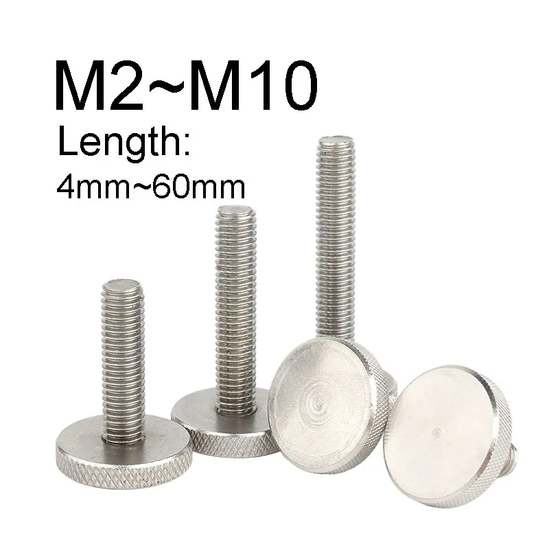 Baut komputer Knurling kepala datar, M2 M2.5 M3 M4 M5 M6 M8 M10 mengencangkan Tangan 1 ~ 2 buah 304 Stainless Steel