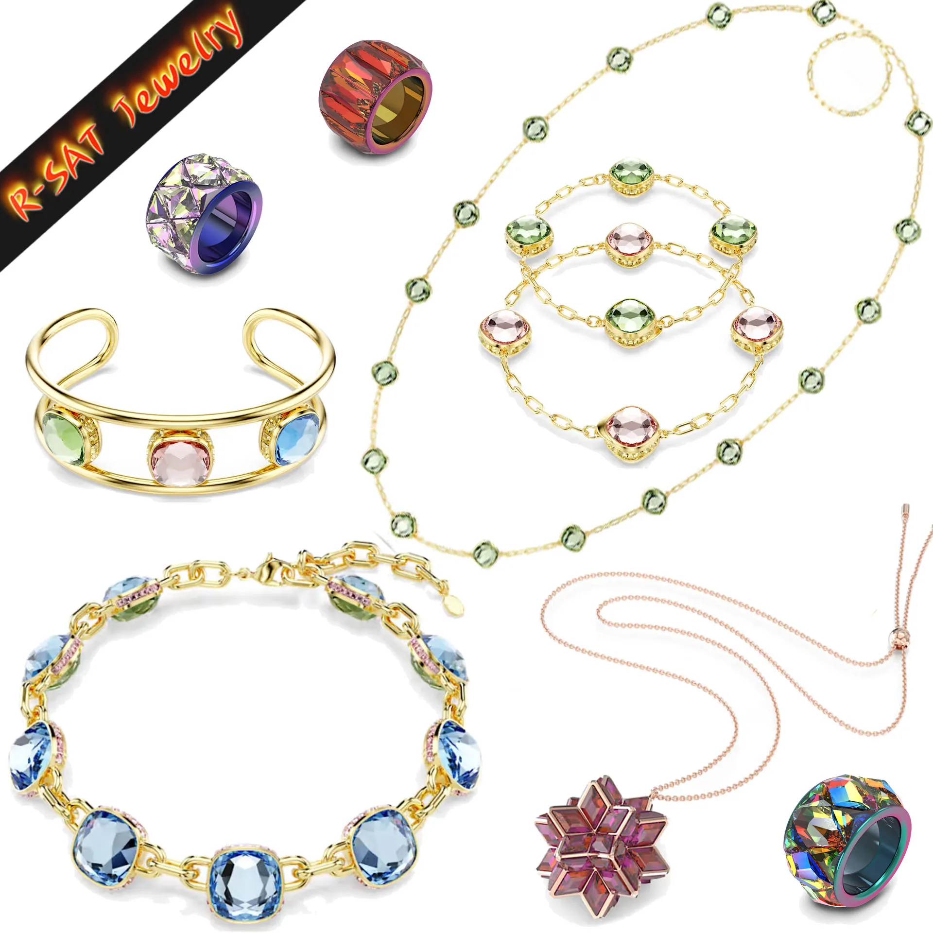 Square Double Sided High Quality New Fine Necklace Earrings Ring Bracelet Exquisite Jewelry Sets Women Romantic Jewelry Gift
