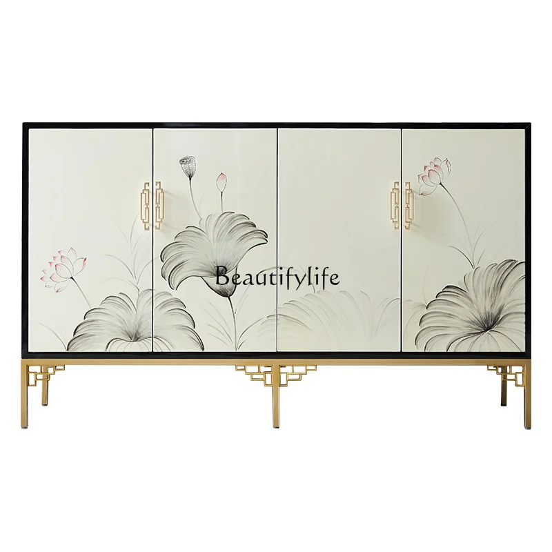 New Chinese hand-painted dining side cabinet Modern simple home shoe cabinet Room partition