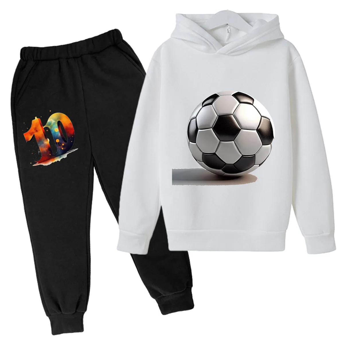 Football superstar boys and girls World Cup football printed spring and autumn clothing children's fashion hoodie pants set 3-15