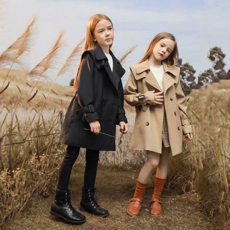 ZOETOPKID Spring Autumn Girls Trench Coat Windproof Big Kids Mid-Length Windbreaker Jacket Children Clothes Teenagers Overcoat