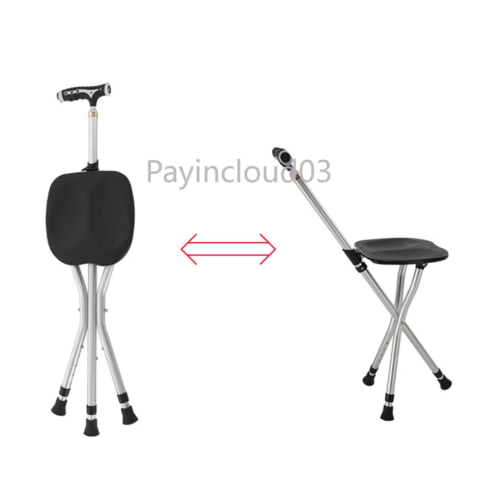 Hot Aluminum Alloy Cane Stool Folding Cane Stool With Lamp Cane Stool Triangle Reliable Elderly Cane Stool Chair