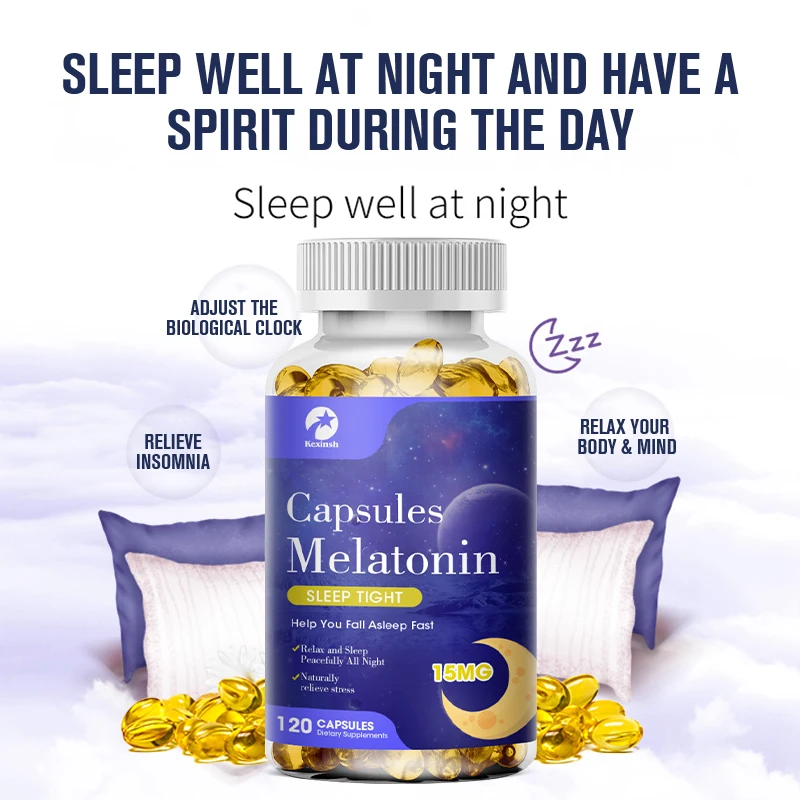 Kexinsh 60/120 Caps Melatonin Capsules 15 MG Help Sleep Relieve Insomnia, Help Improve Sleep Quality Antioxidant