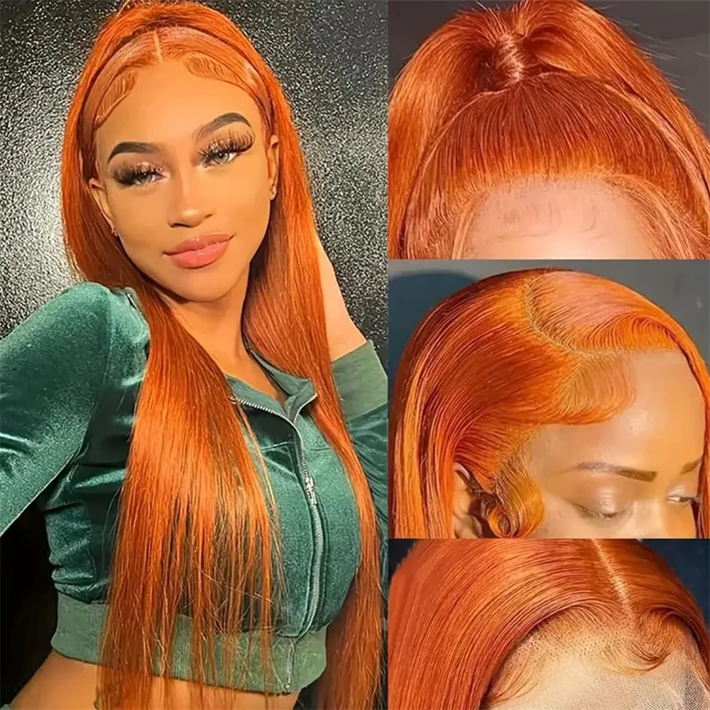 13x6 HD Lace Frontal Wigs Human Hair Orange Ginger Lace Front Wig for Women Cosplay Straight Colored Wigs for Party Halloween