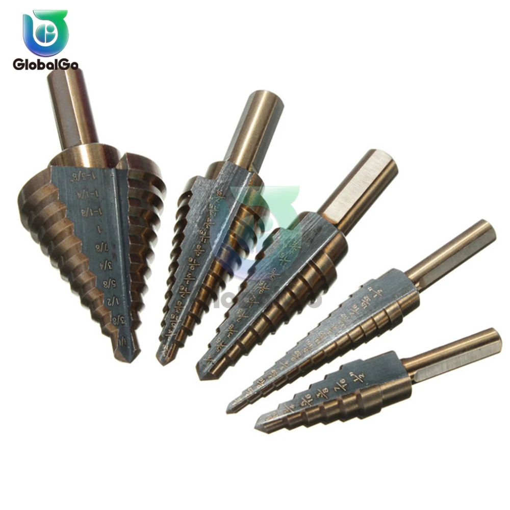 5pcs Step Drill Bit Set Hss Cobalt Multiple Hole 50 Sizes Cobalt Titanium Conical Carbide Drill Perforator Hole Cutter Tool