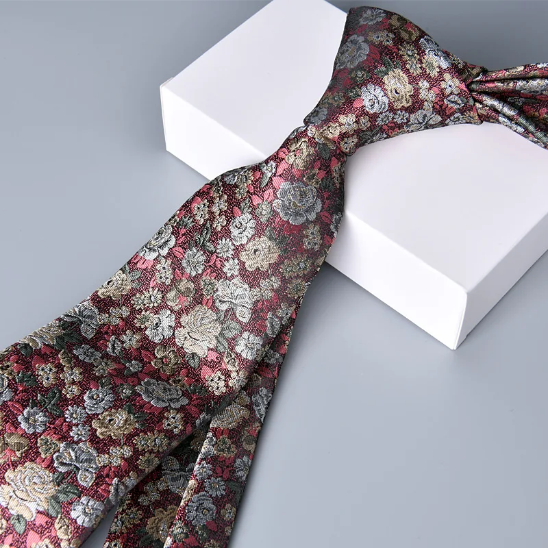 Corbata de Jacquard Floral Vintage para Hombre, 7 cm, Color Granate, Estampado Floral, Gravata, Corbata, Accesorios para Traje Formal de Novio, Boda