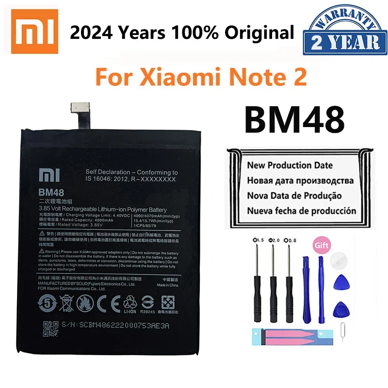 

100% Orginal Xiao mi BM48 4000mAh Battery For Xiaomi Note 2 Note2 XiaomiNote2 High Quality Phone Replacement Batteries