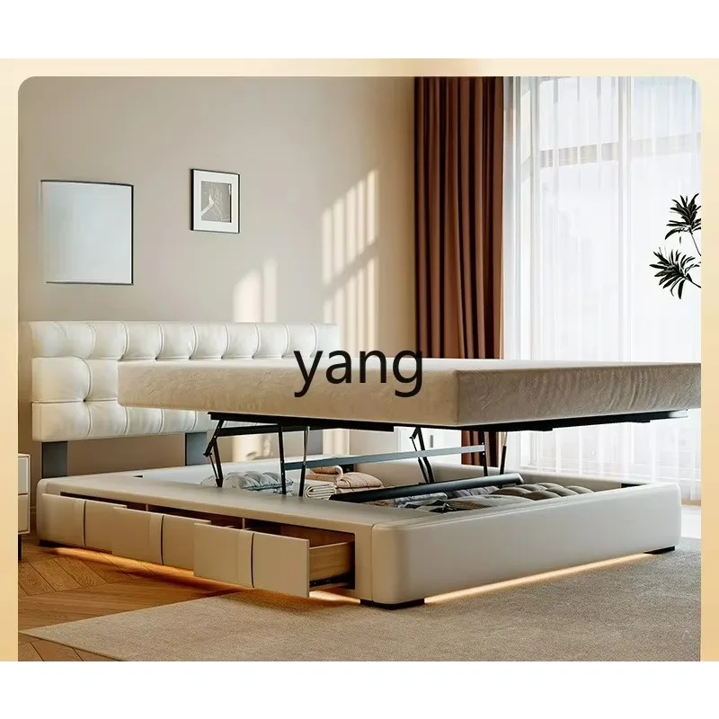 LTT adjustable ultra-thin light luxury multi-functional cream wind master bedroom double box storage leather bed