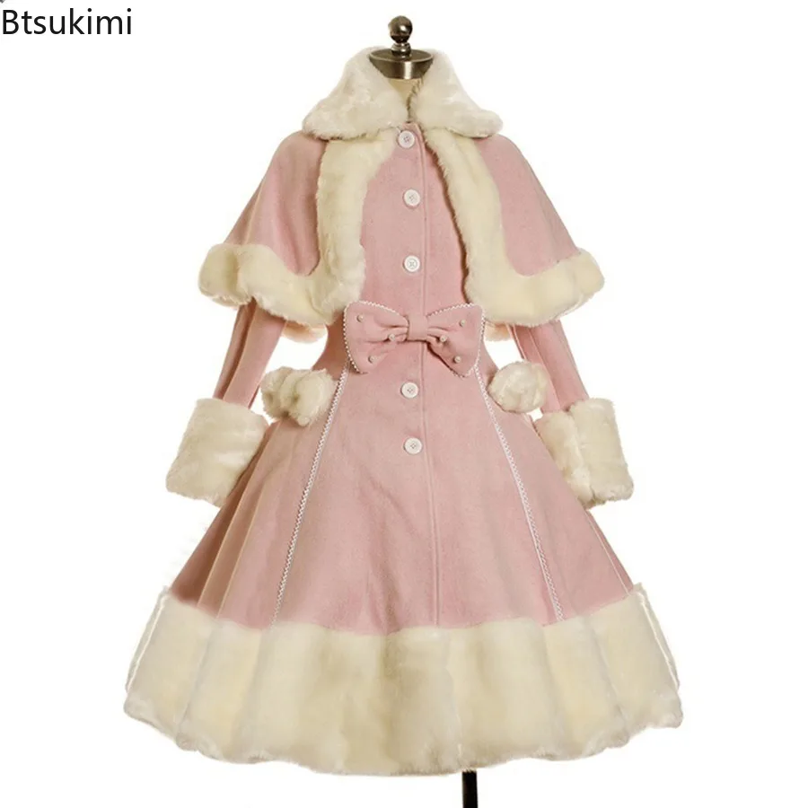 Europäische Retro Gericht Prinzessin Set Lolita Kleid Bühne Leistung Warme Taille Schließen Verdickte Woll Mantel Mantel Drei Stück Set