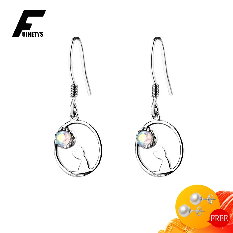 

Trendy 925 Silver Jewelry Women Earrings Ornaments Cat Shape Moonstone Drop Earrings for Wedding Engagement Party Gift Wholesale