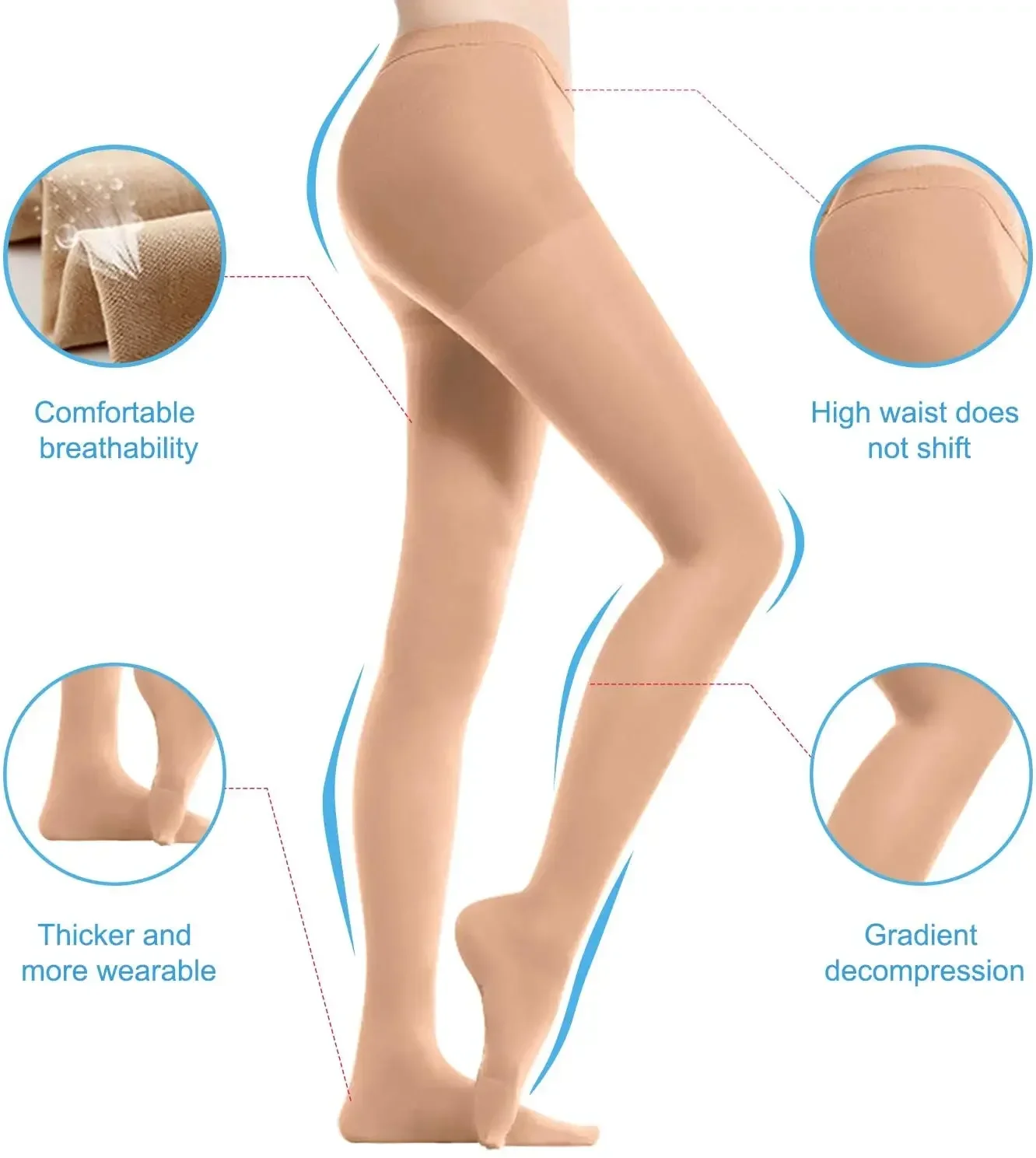 20-30mmHg Women Medical Compression Pantyhose Stockings Varicose Veins Footless Graduated Support Thighs Pantyhose Sleeve M-5XL