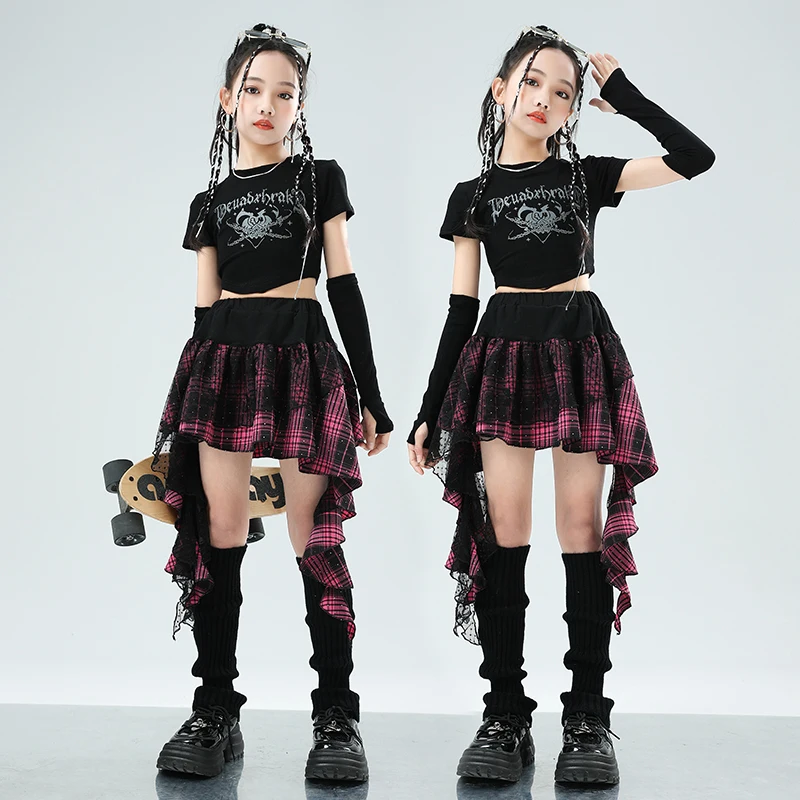 Kids Jazz Dance Clothes Girls Crop Tops Skirt Cheerleading Dance Performance Costume Hip Hop Street Dance Clothing Suit BL12113