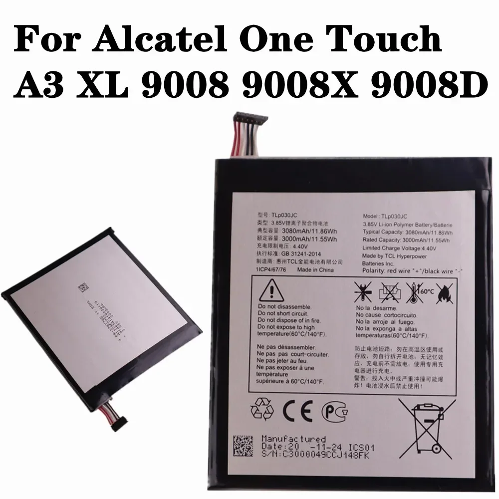 New Original 3000mAh TLP030JC Battery For Alcatel One Touch A3 XL 9008 9008X 9008D Mobile Phone Replacement Battery Batteries